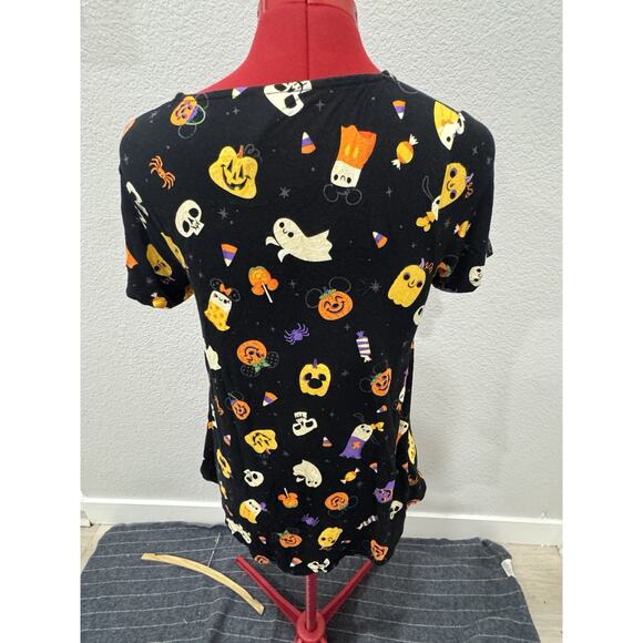 Disney Halloween T Shirt V Neck Tie Front Mickey Mouse Pumpkins Ghosts - Picture 3 of 5